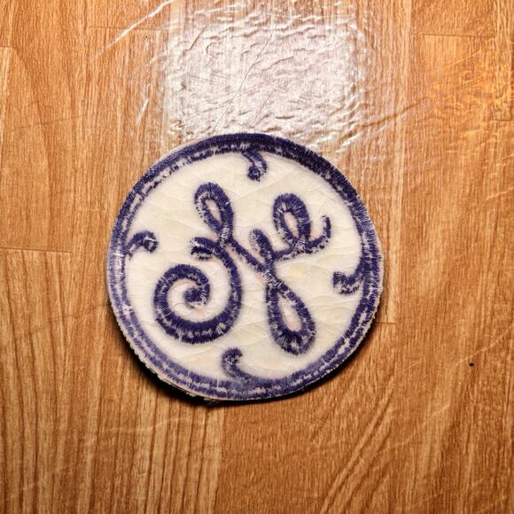 GE General Electric Logo Patch Vintage Embroidered Blue White Iron On Badge - Picture 2 of 2